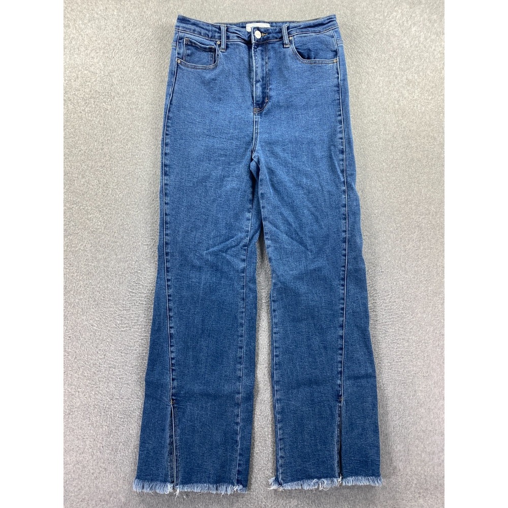 RISEN Full Size High Rise Front Slit Frayed Hem Flare Jeans Size 13/31 BOHO City